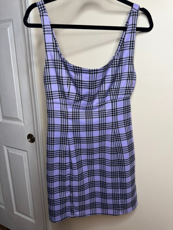 Empyre Dresses & Skirts - Empyre Black & Purple Plaid Sleeveless Dress Size M